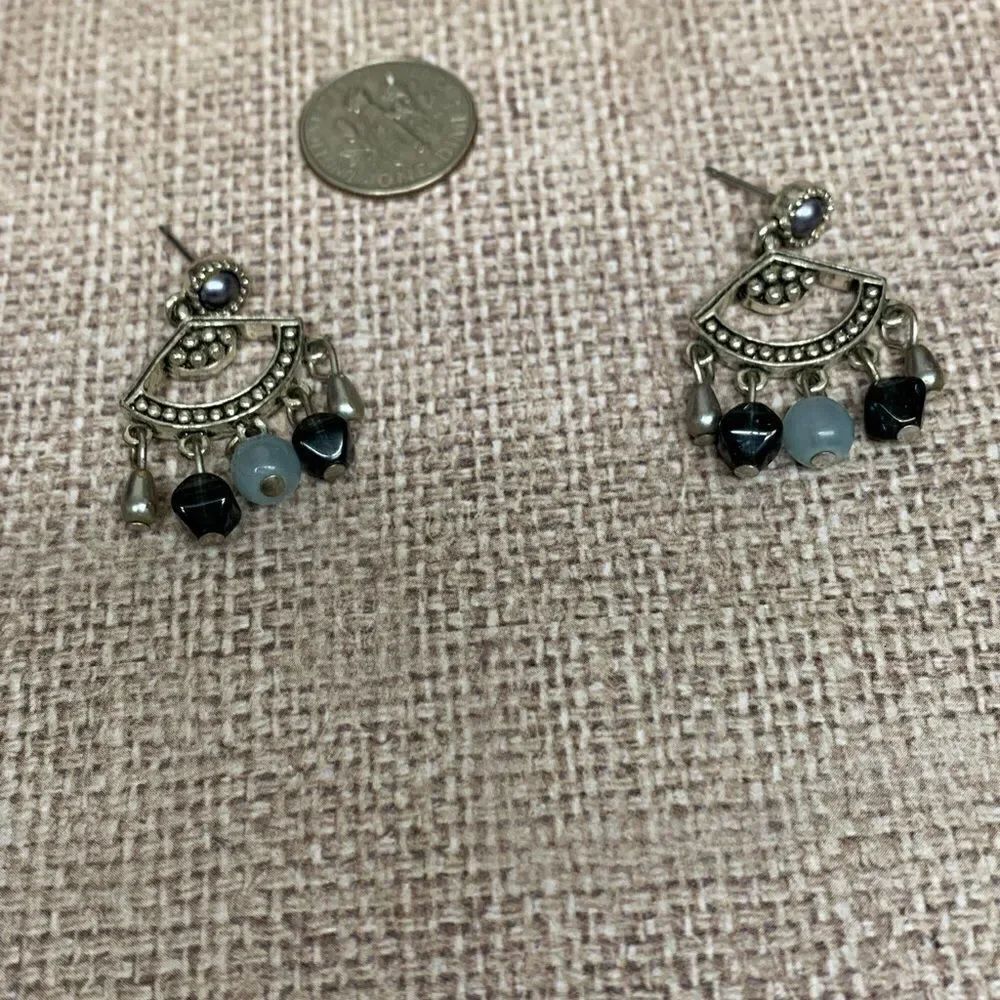 Napier Silver Blue Bead Chandelier Earrings‎